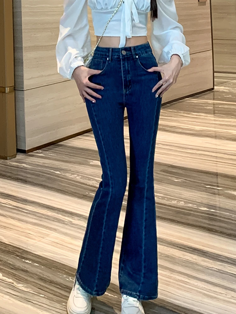 

Casual High Waisted Elastic Denim Slim Fit Flared Pants 2024 Autumn New Fashionable Women'S Clothing