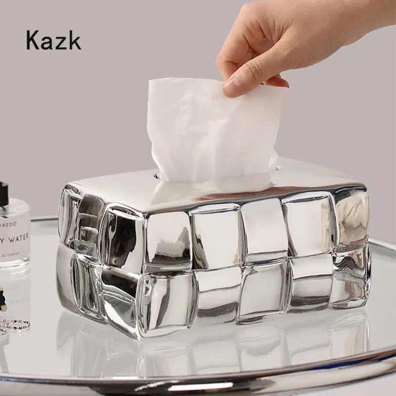 Light Luxury Silvery Tissue Box Northern Europe Modern Household Dining Table Resin Resin Tissue Boxs Living Room Decoration