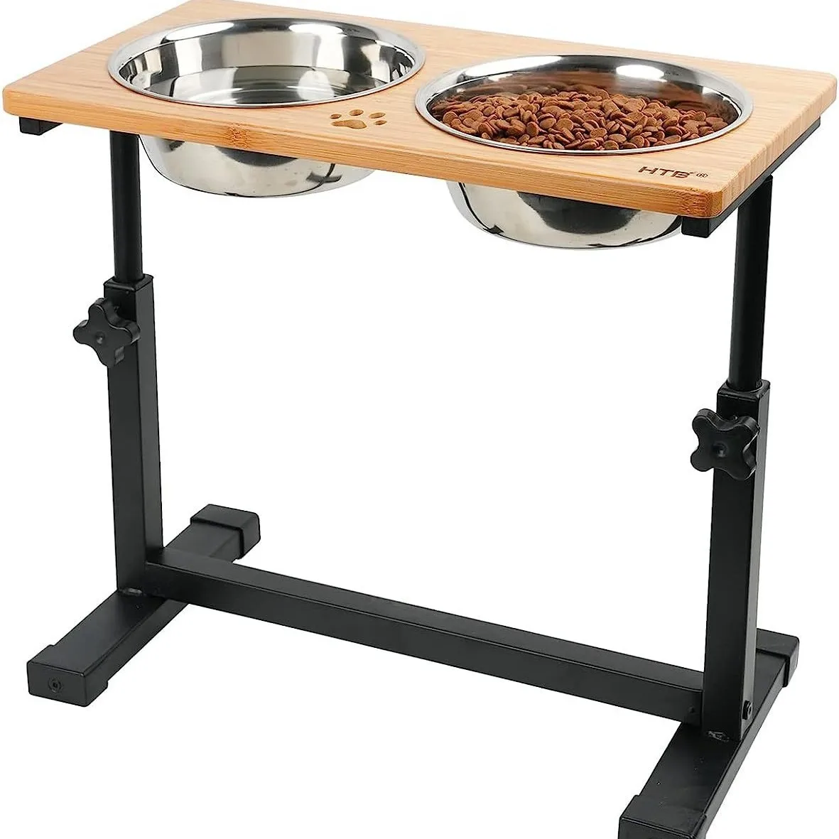 Adjustable Wooden Elevated Dog Bowl Stand, Pet Feeding Station for Dogs and Cats, Home Use, Eco-Friendly Natural Wood Feeder