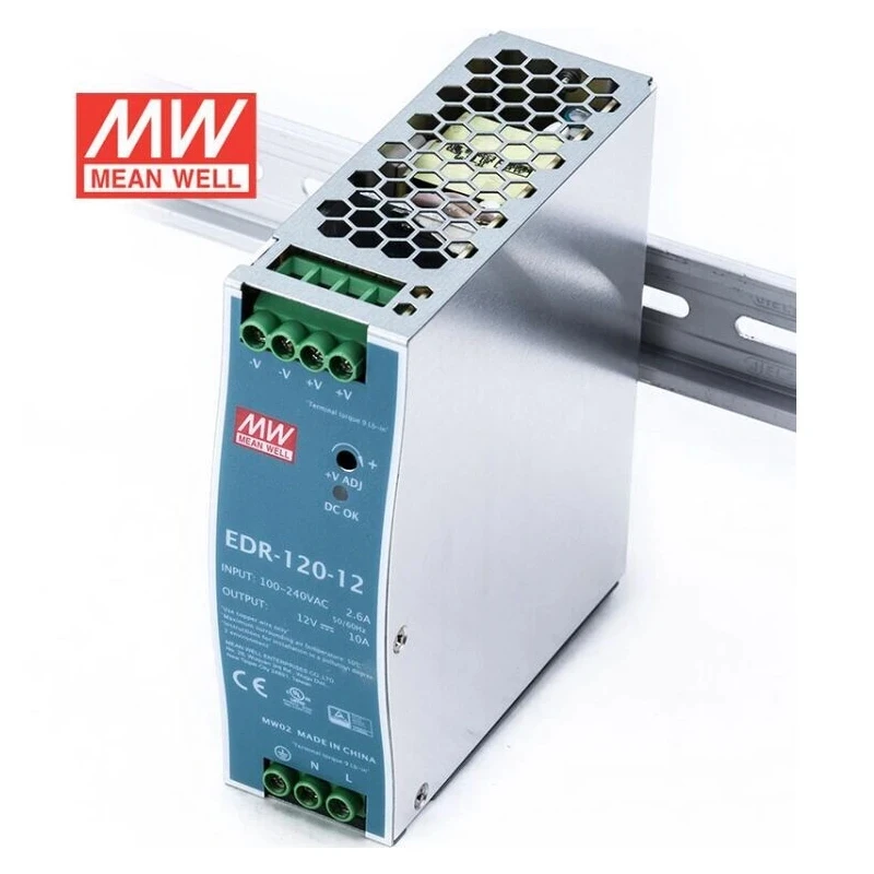 Taiwan MEAN WELL Industrial Din Rail Mounted 120W Slim Single Output Switching Power Supply EDR-120-12 EDR-120-24 EDR-120-48