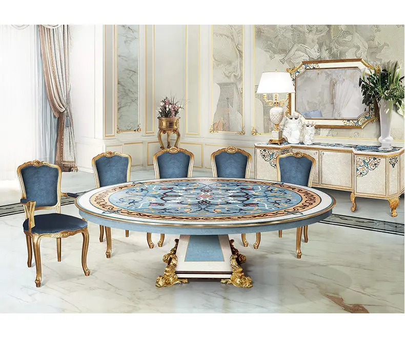 Dining table villa luxury shell parquet round dining table