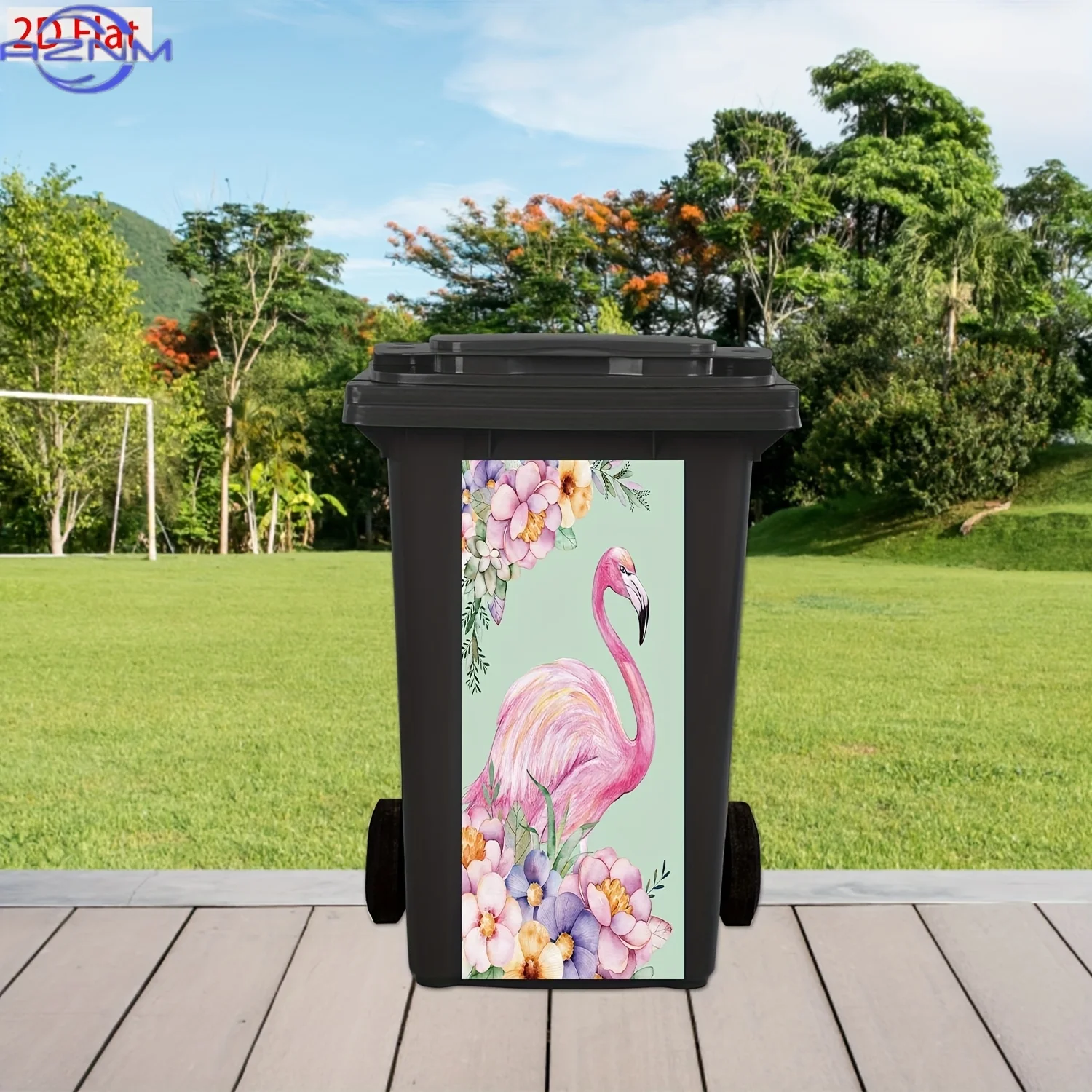 Flamingo Theme Trash Can Sticker, PVC Self-Adhesive Waterproof Decal for Creative Garbage Bin Decoration, Size 30x70cm