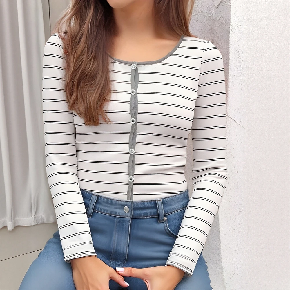 Casual Long Sleeve Cardigan Spring Dress Autumn Round Neck Straight Tube Sleeve Fit Style Women's Open Front Knitwear