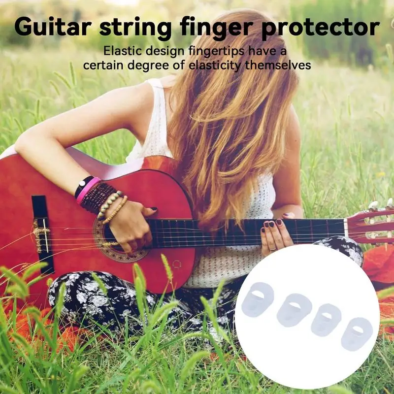 Silicone Finger Protectors 4PCS Soft Silicone Fingertip Grips Finger Sleeve Kalimba Thumb Picks Small Guitar Nails For Stringed