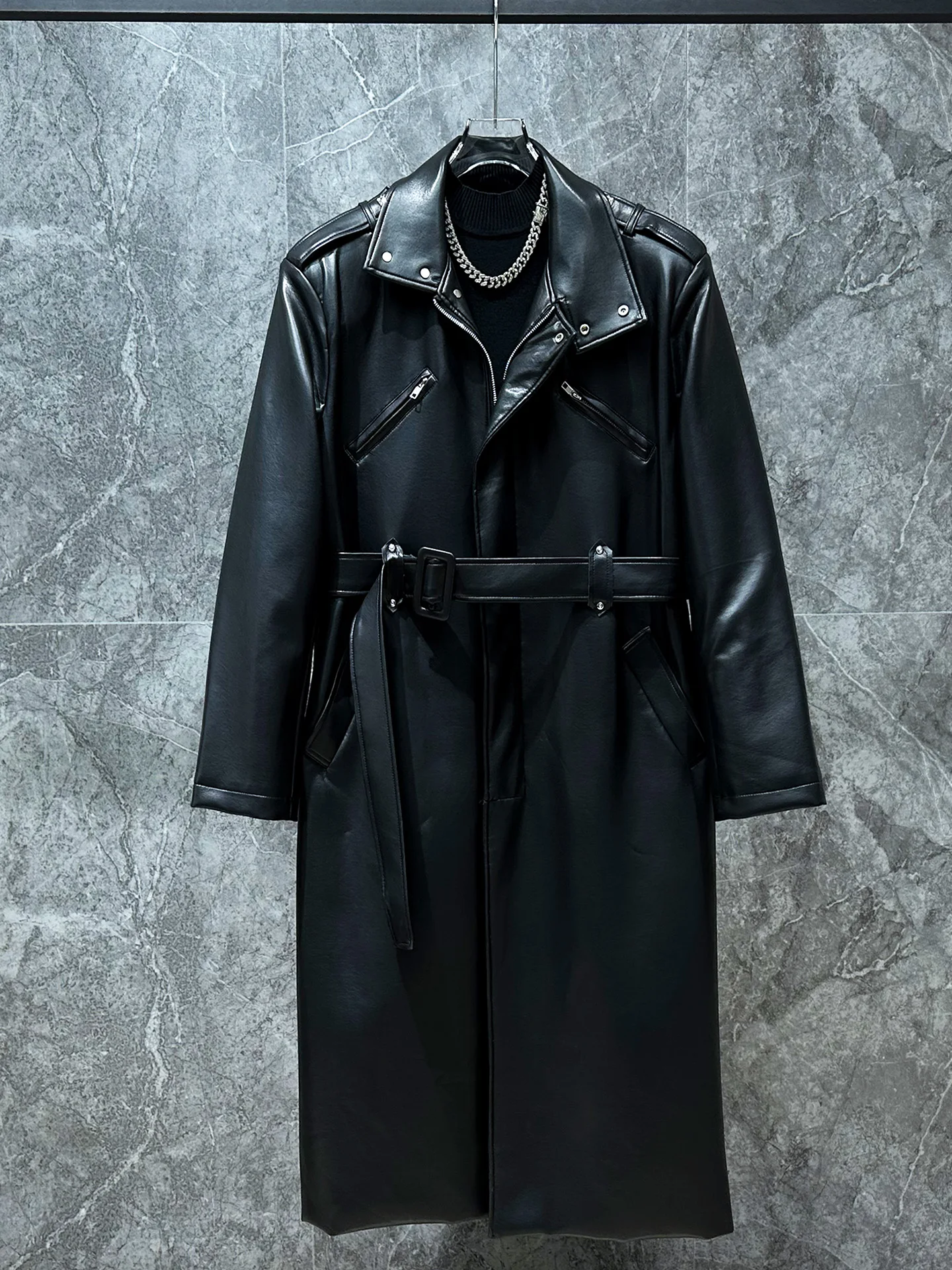 

Мужское кожаное пальто в стиле ретро с эффектом утяжки на талии, модное, средней длины, в корейском стиле, молодежное, на молнии