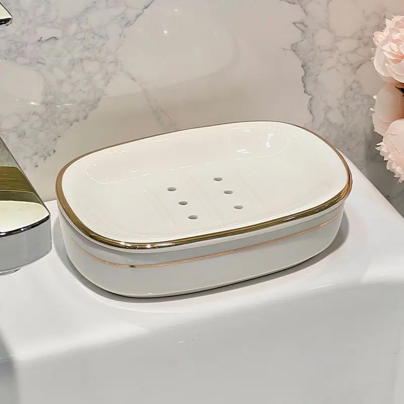 Light Luxury High-End Soap Box Ceramic Light Luxury Toilet Bathroom Drain Soap Box Household No Water