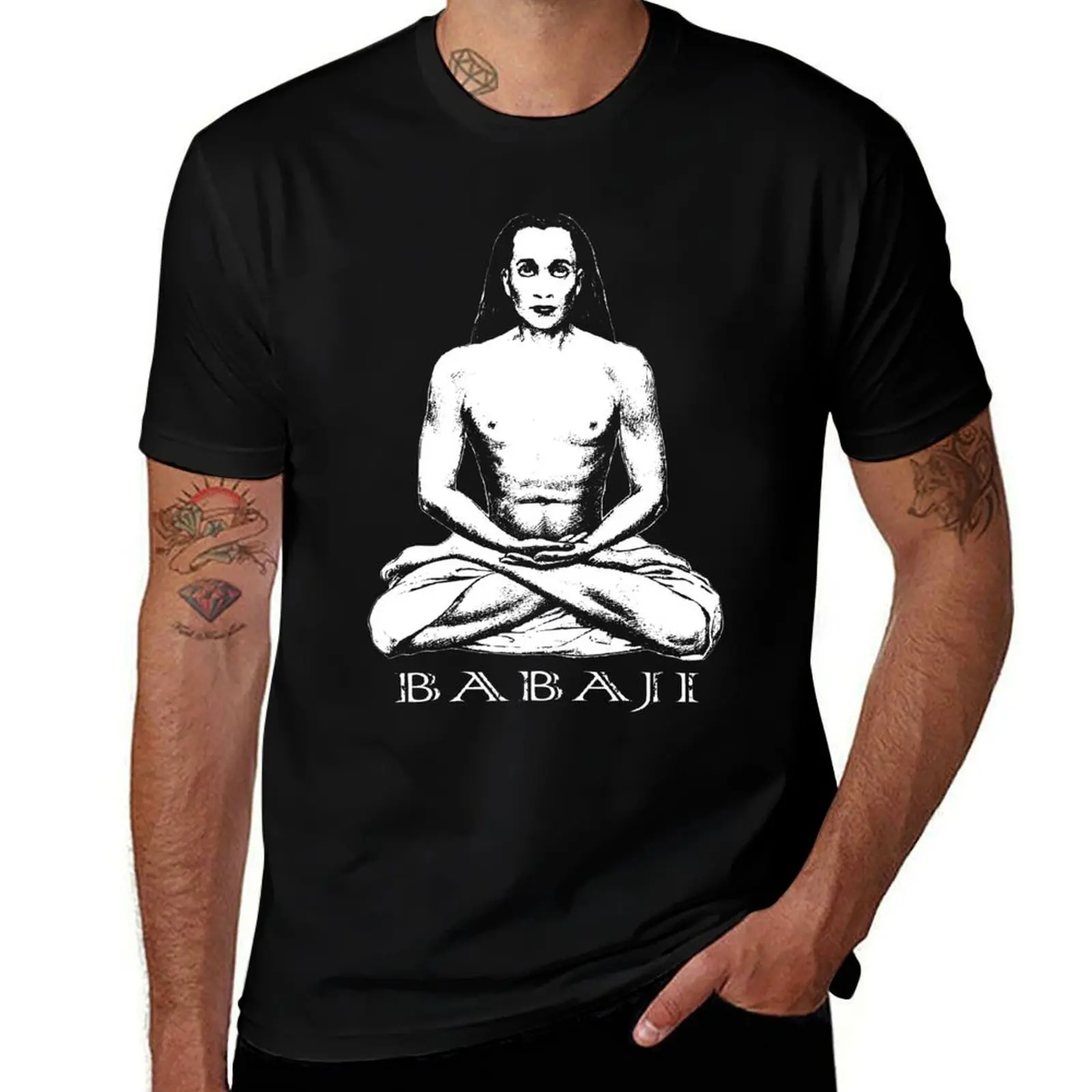 Mahavatar Babaji Guru Ascended Master Meditation T-Shirt Simple Line Art Print Tee T-Shirt