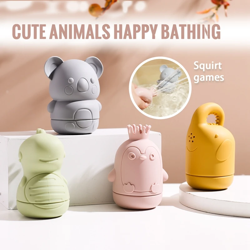 4Pc/Set Baby Silicone Toys Infants Shower Toys Cartoon Animal Floating Silicone BPA Free Toys Silicone Bath Toys for Kids