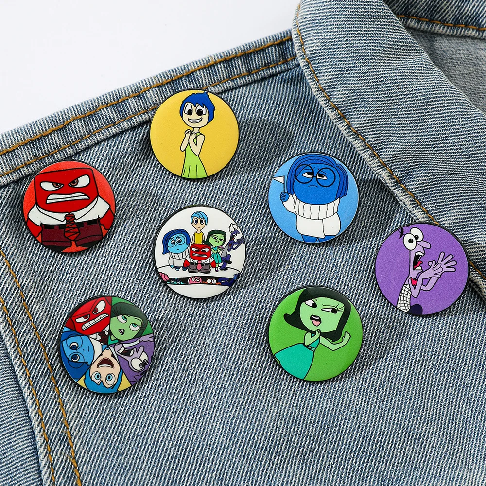 Disney Toys Inside Out 2 Brooches Joy Sadness Anger Fear Disgust Anime Action Figures Cartoon Girls Lapel Pins Backpack Badge