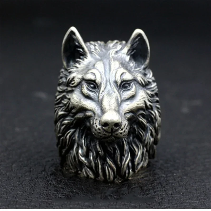 Vintage Nordic Wolf Head Ring Men Stainless Steel Punk Rock Biker Rings Male Viking Amulet Jewelry