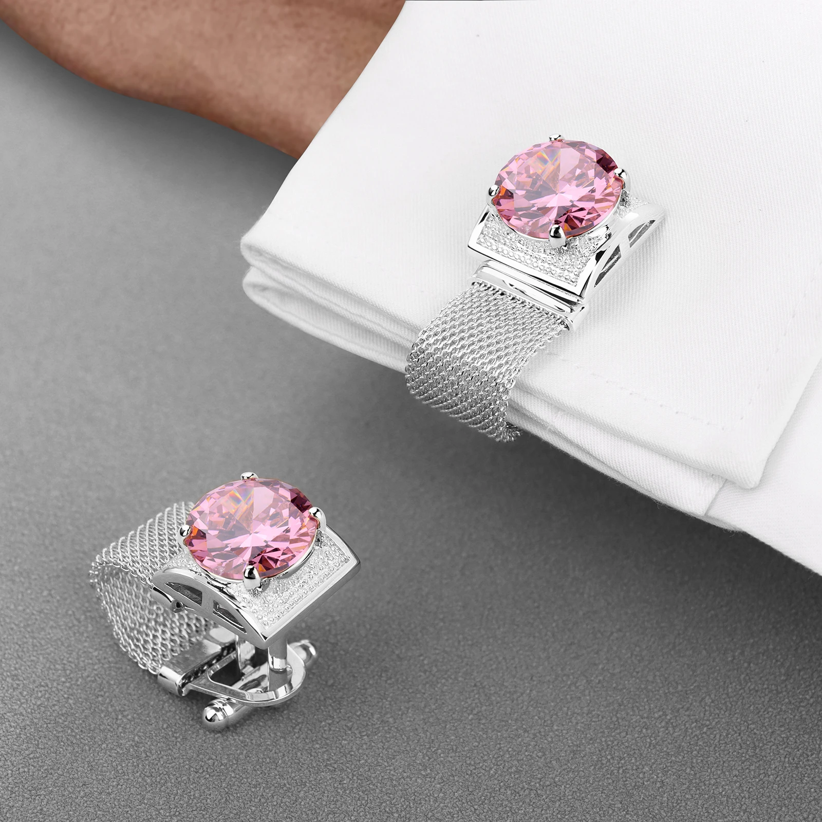 HAWSON Men Birthstone Crystal Cufflinks 17mm Color Stone Cuff Links for Wedding Business Shirt, Birthday Gift for Men
