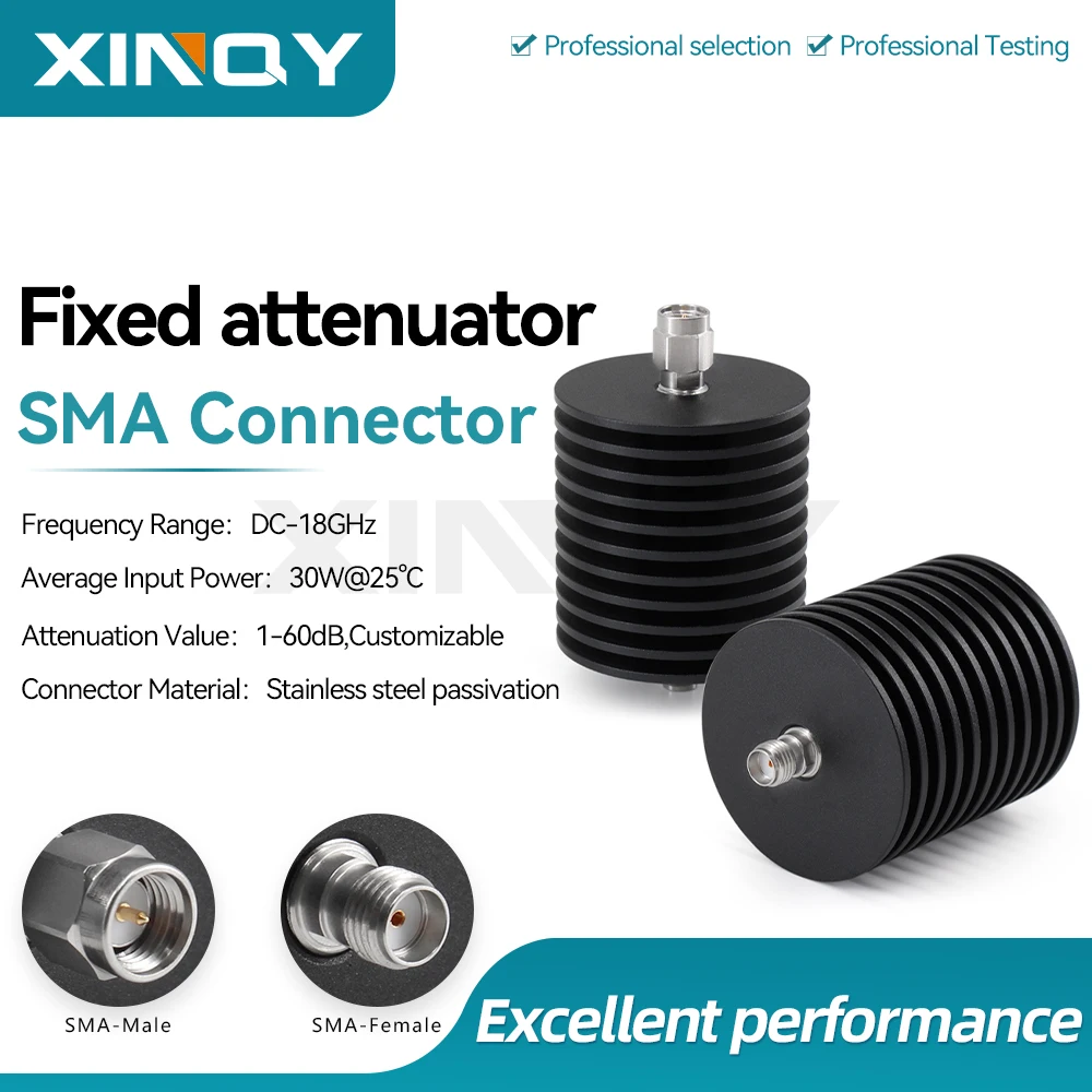 XIQNY SMA Fixed Attenuator, DC-18GHz, 10W/20W/30W High Power, 1,3,5,6,10,20,30,40,50dB Attenuation Value