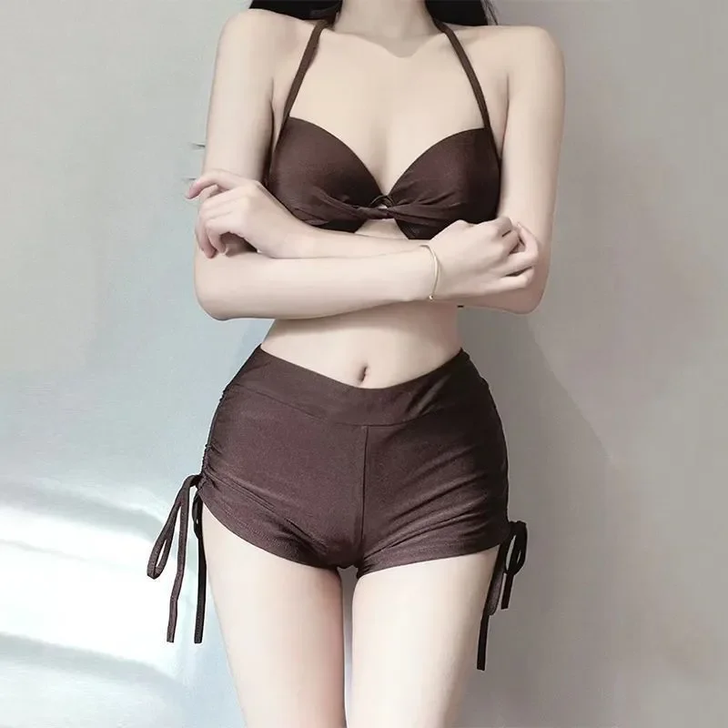 Fashion Women's Swimwear, Ladies Patchwork Long Sleeve Swimsuit, 2026 Sport Pool and Beachwear, Three-Piece Swimsuit with Shorts