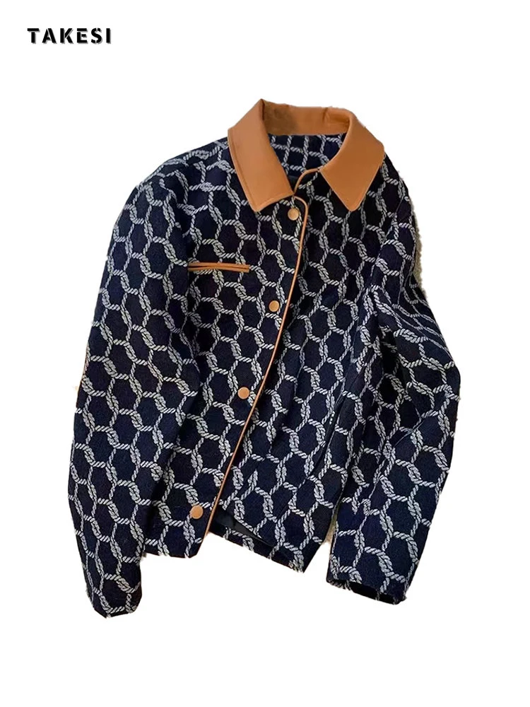 Veste à Carreaux Décontractée pour Femme, Col Coloré Combiné, Veines de Poche, Vintage, Mode de Rue, Automne et Hiver 2022