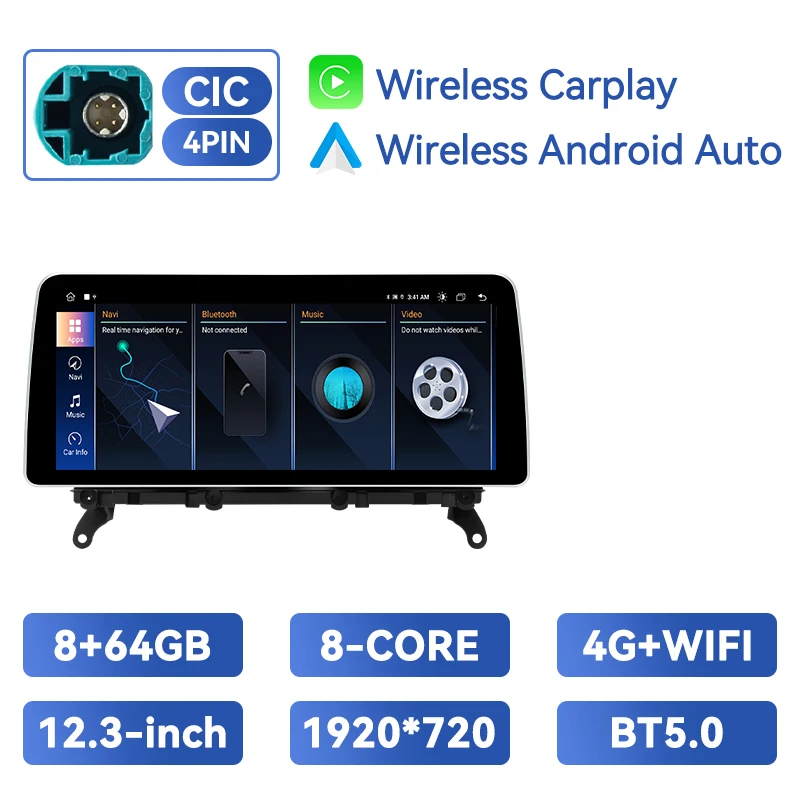 12.3 INCH Draadloze Carplay Auto Multimedia Speler Voor BMW X3 F25 X4 F26 CIC NBT Android 14 GPS 4G Wifi DSP Stereo 8Core Navi