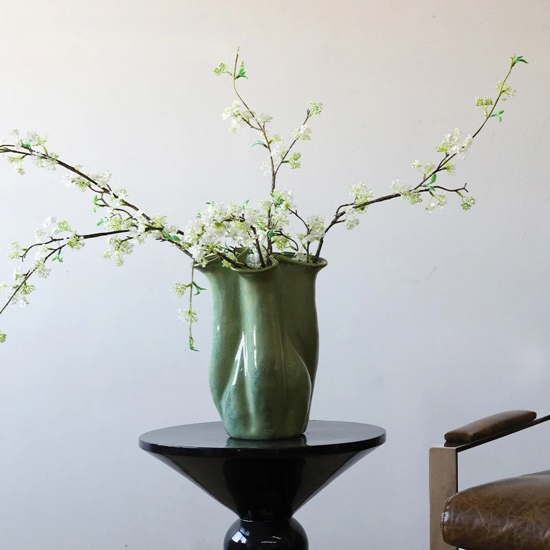 Dark green ceramic vase flower arrangement living room dining table flower ware ornament decoration light luxury