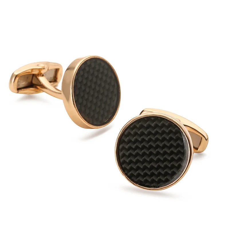 New copper material round rose carbon fiber cufflinks men\'s French shirt cufflinks clothing accessories wholesale