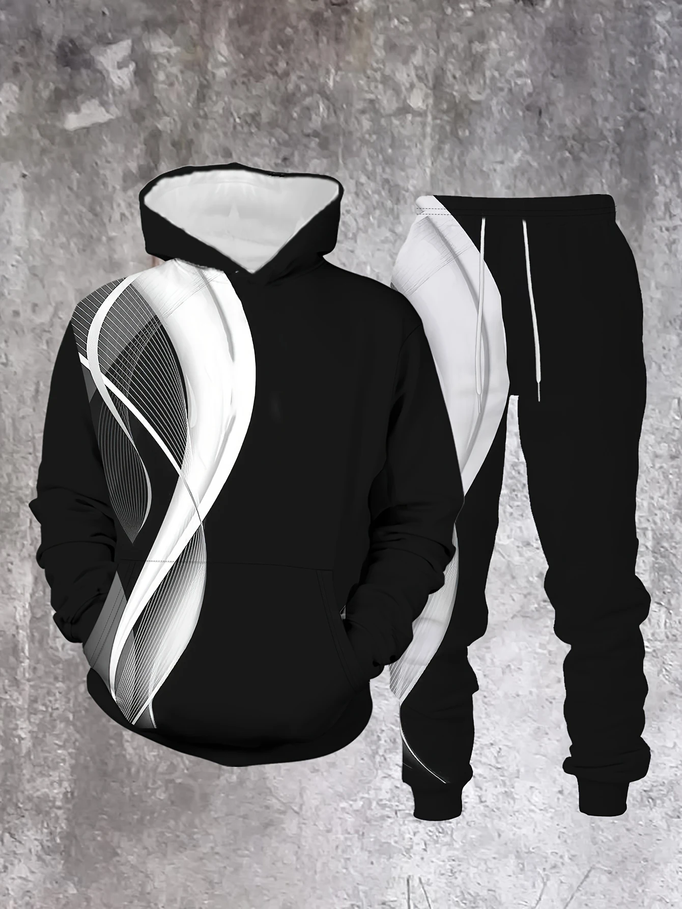 جديد وصول عادية الشتاء الخريف الهندسة نمط ثلاثية الأبعاد مطبوعة هوديي وسراويل مجموعة رياضية 2 قطعة مجموعة ملابس رياضية الرجال الملابس Su #4