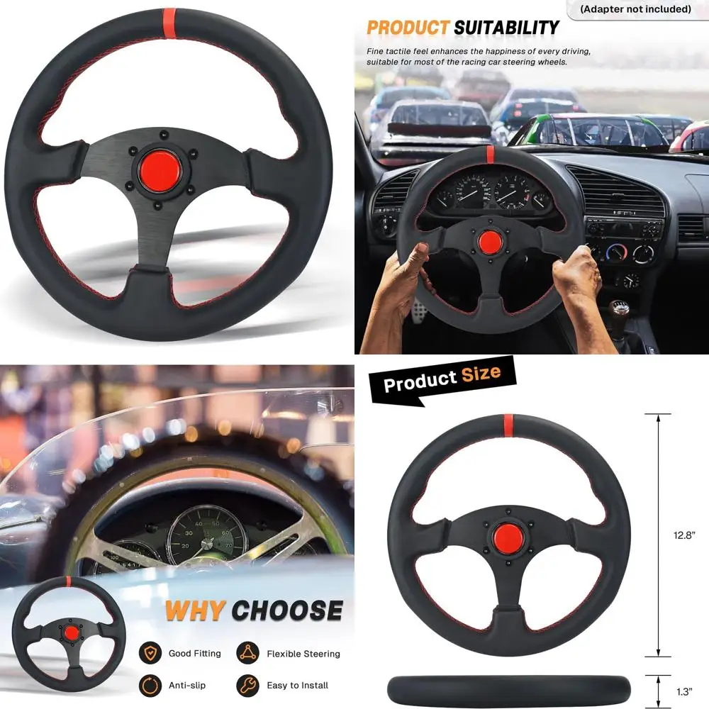 

13,8-дюймовый универсальный гоночный спортивный руль с красной линией позиционирования 350 мм, 6 болтов, черный кожаный руль с ручкой w