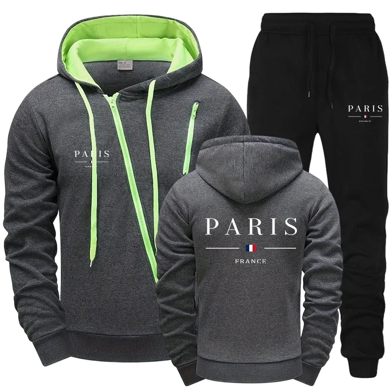 

Autumn Winter Mens Tracksuit Print Casual Zip Sweatshirts Daily Sports Jogging Mens Clothing Single Piece Hooded Coat Tops Pants