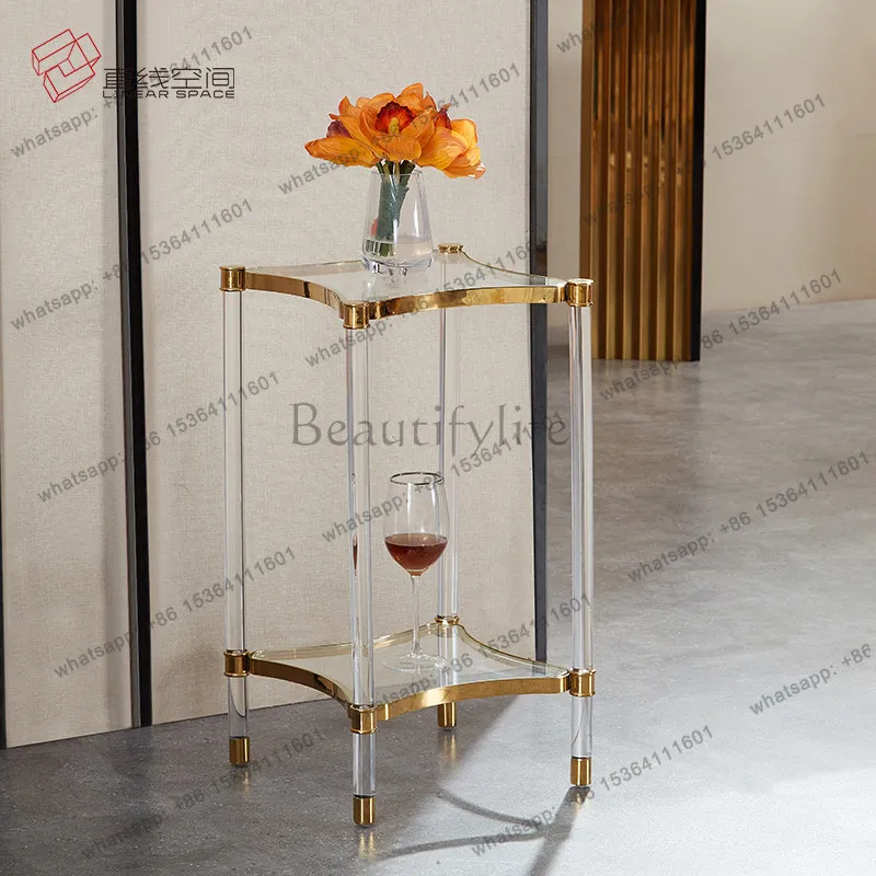 LS acrylic sofa side table, light luxury style bay window small coffee table, bedroom Nordic small creative design