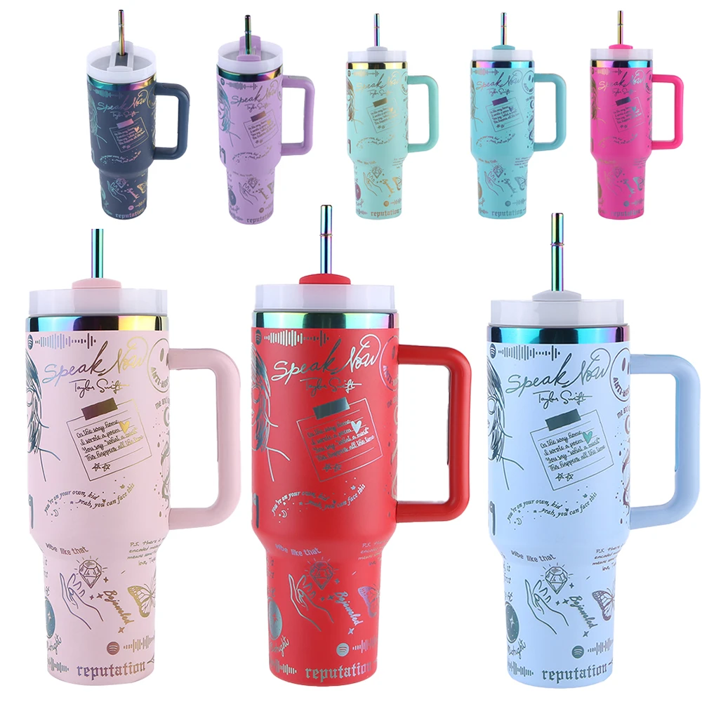 Stainless Steel Insulated Water Bottle 40ozThermal Coffee Car Cup Cold Hot Mugs Vacuum Flask With Straw Vacuum Insulated Car Mug