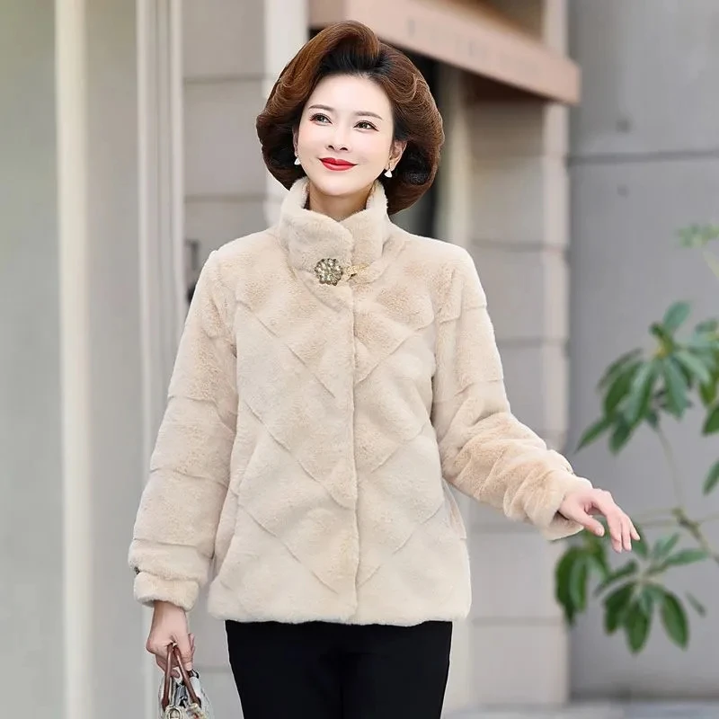 Autumn/Winter Short Jacket Women Imitation Fur Coat Korean Thicke Imitation Mink Fur Coat Middle Aged Female Outerwear Overcoat