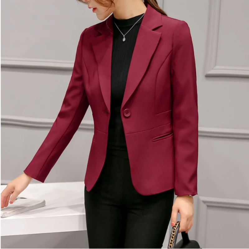 Chaqueta entallada con bolsillos para mujer, Blazer Formal con muescas, color negro, para oficina y trabajo, 2023