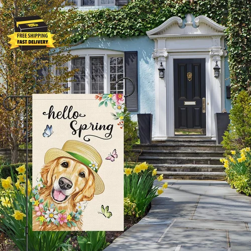 Hello Spring Garden Flag 12X18 Double Sided Vertical, Burlap Small Welcome Golde EYY IIX SSL