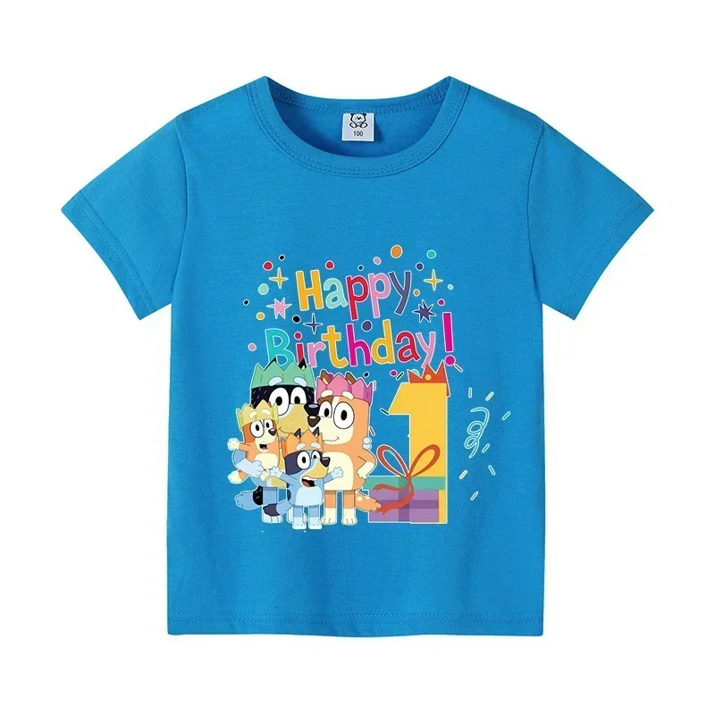 BLUEYES Boy Girl Birthday T Shirt Kid Summer Clothes Kawaii Cartoon Children Short-Sleeve Tops Baby Tee Blue Clothing Gift