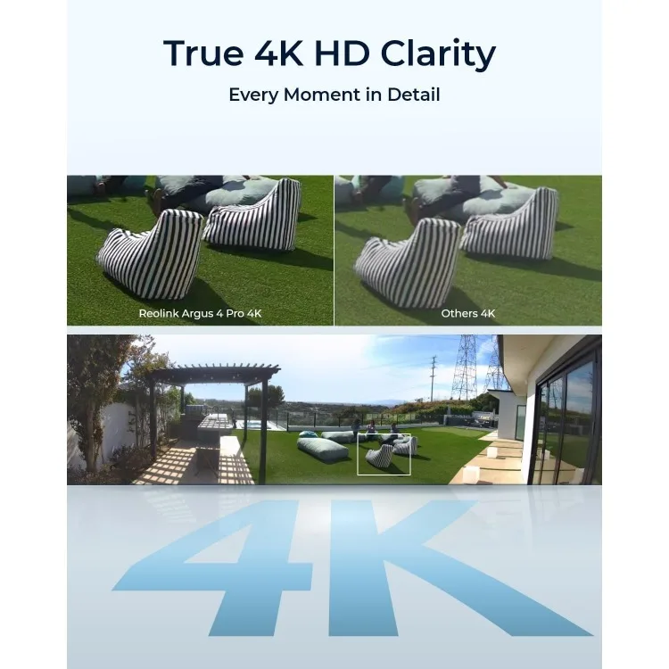 กล้องวงจรปิดโซลาร์เซลล์ Argus 4 Pro - 4K การมองเห็นได้ในเวลากลางคืนสี180 ° ดูจุดบอดฟรีกล้องกลางแจ้งไร้สาย