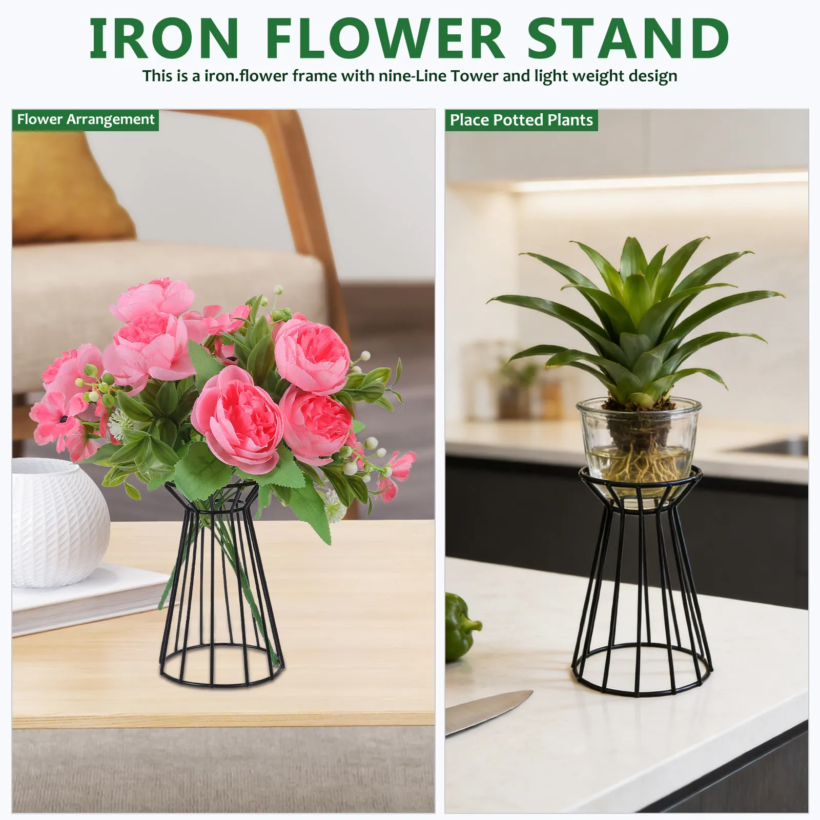 Flower Iron Frame Black Lightweight Flower Stand Base Air Pineapple Holder Plant Display Rack Micro Landscape Accessories