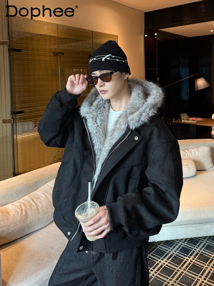 سترات رجالية شتوية جديدة لعام 2025 بقلنسوة موضة مبطنة بالصوف بلون سادة وأكمام طويلة معاطف تزيين للجيب وسيم للرجال #1