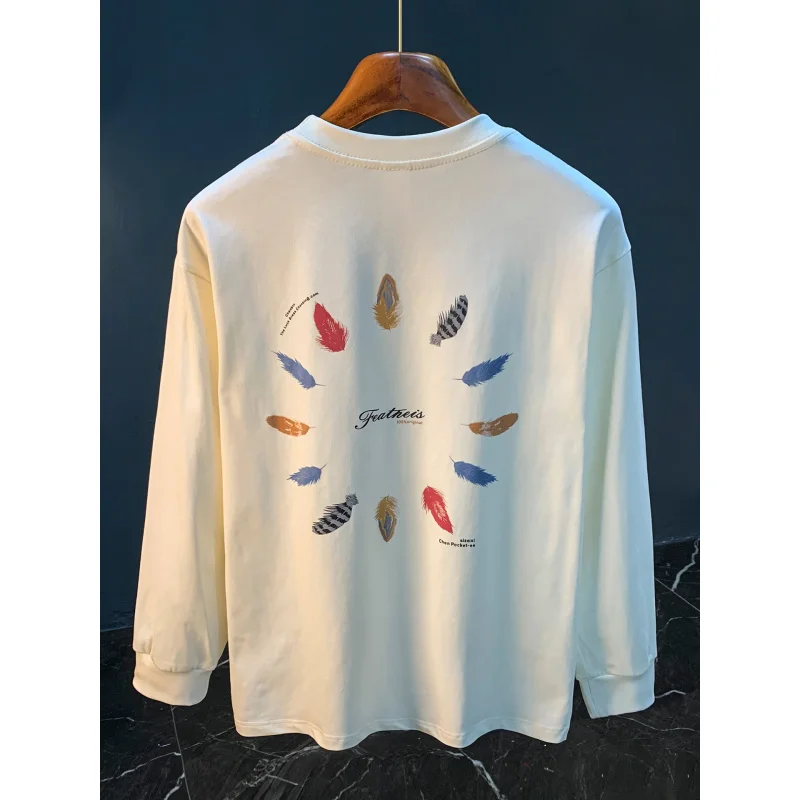 

Высококачественная мужская рубашка с длинными рукавами в весенне-осеннем стиле, модная базовая рубашка с круглым вырезом и принтом, свободные росписи больших размеров.