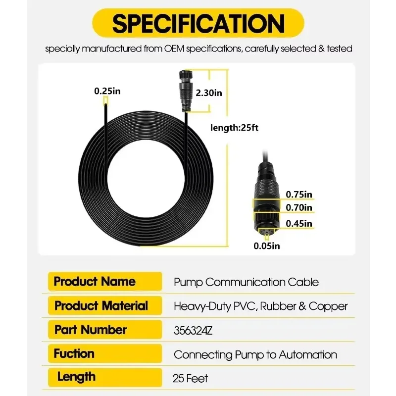 25 Feet Pump Automation Digital Control Cable Kit E-Pro XF For SuperFlo VST, SuperMax VS, WhisperFlo XF Pool Pump