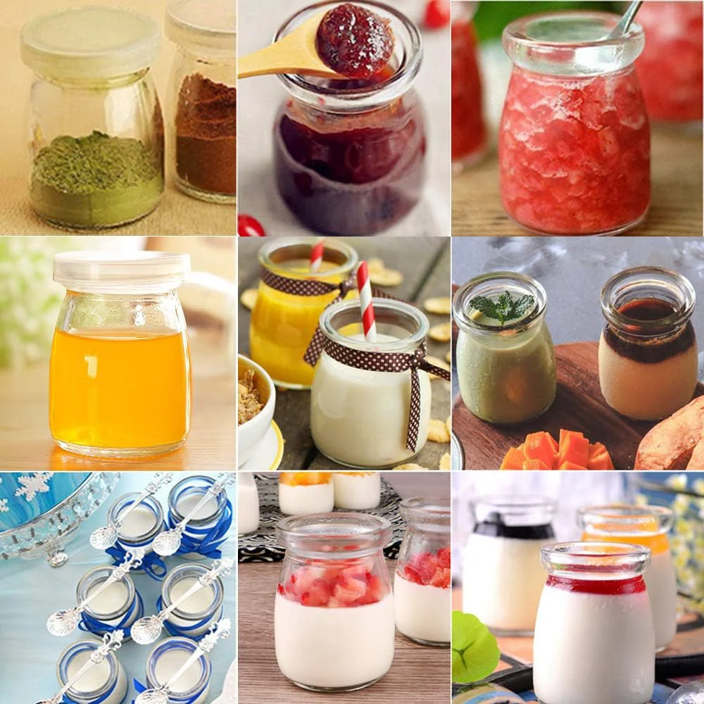 7oz Small Glass Jars with Cork Lids, Yogurt Container with PE Lids for Candy, Cake, Pudding, Yogurt, Jam, Empty Candle