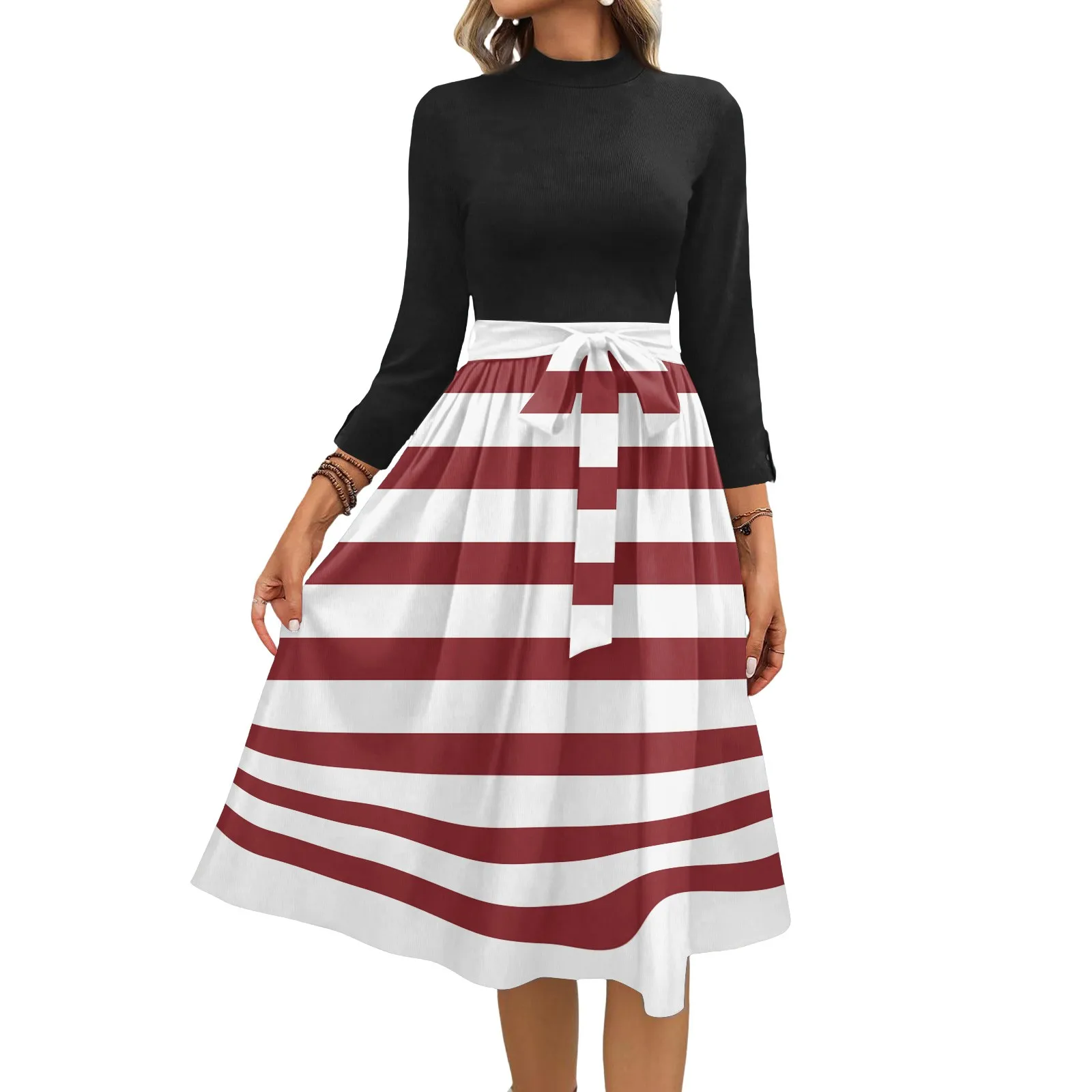 Damesmode Casual Riem Zeven Mouw Ronde Hals Bloemen Temperament Jurken Vestidos Para Mujer Vrouwelijke Jurk Y2k Traf Nieuwe