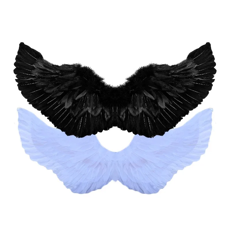 

White Angel And Black Devil Cosplay Wings Feather Fairy Wing Stage Performance Masquerade Party Halloween Wedding Props 80x40cm