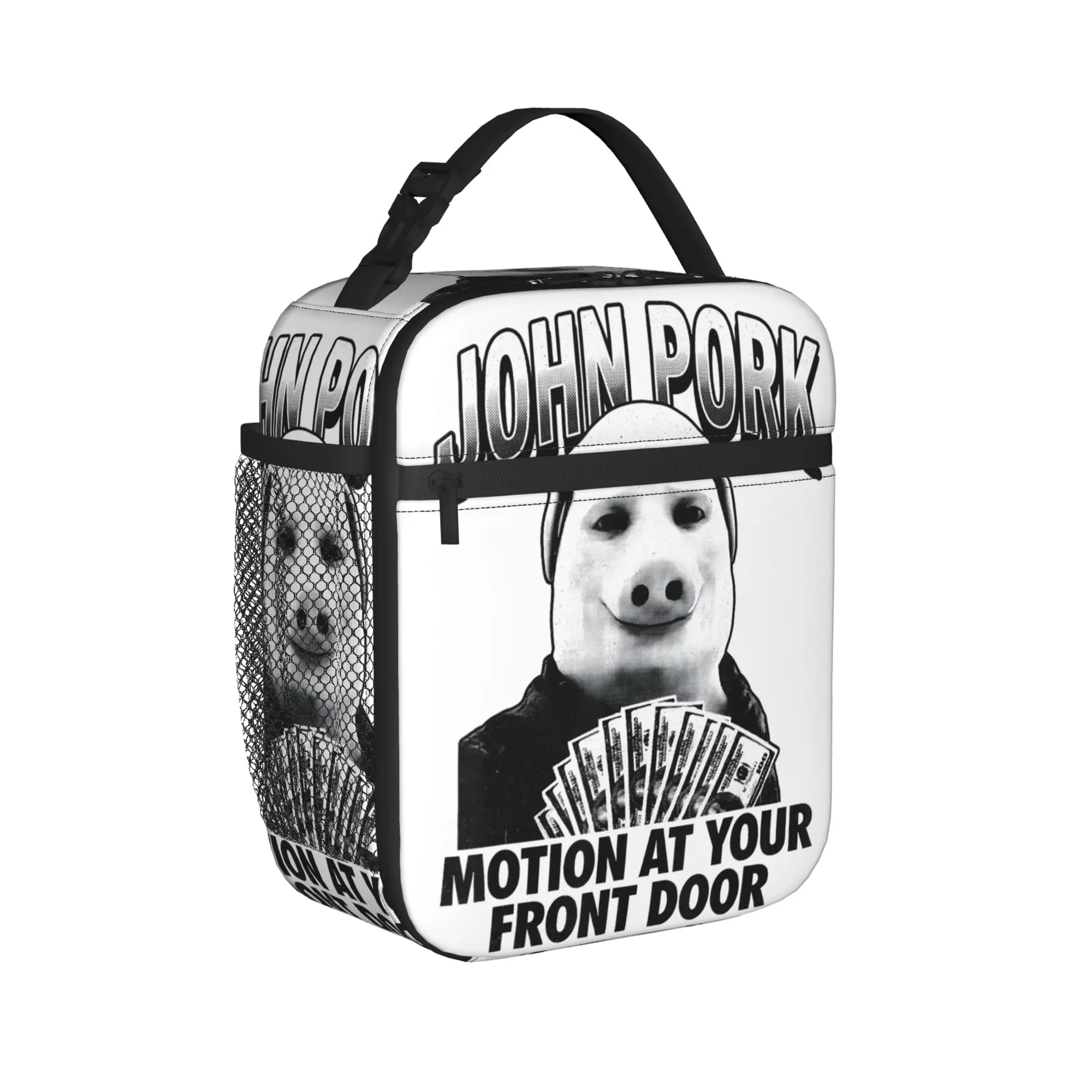 John Pork Motion At Your Front Door Halftone Pig Money Fan Art Lunch Bag Kawaii Lunch Box For Women Office Portable Cooler Bag