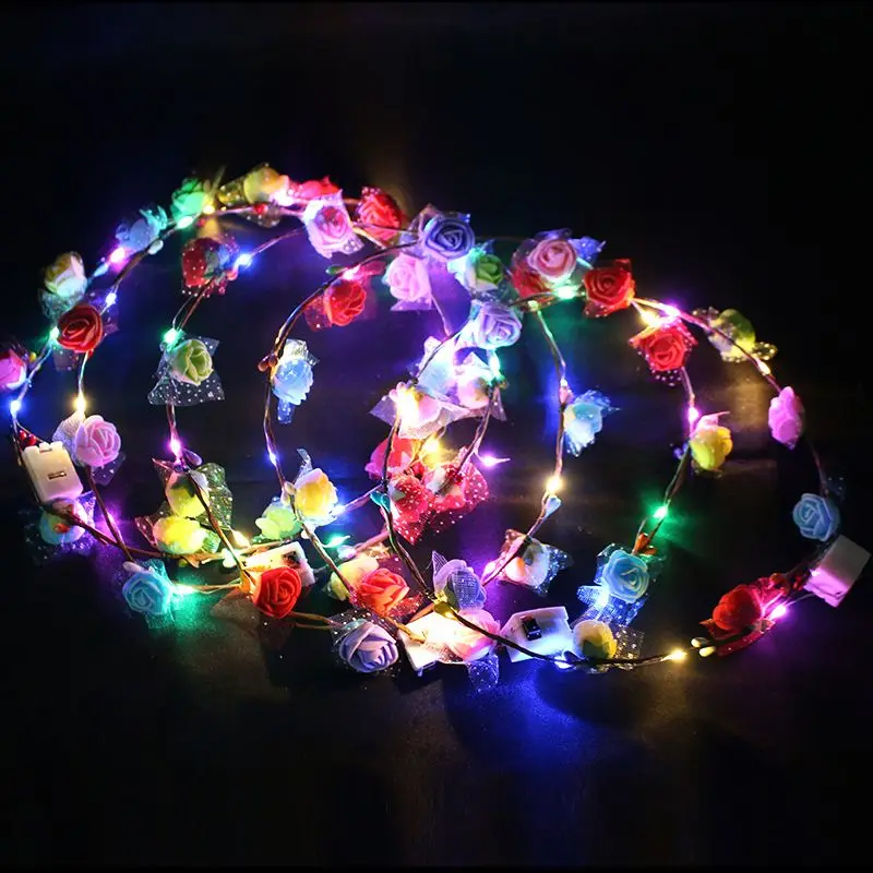 LED Headband Garland Gilr Glowing Garland Headband Wedding Party Luminous Garland Hairband Crown Flower Wreath Light Decoration