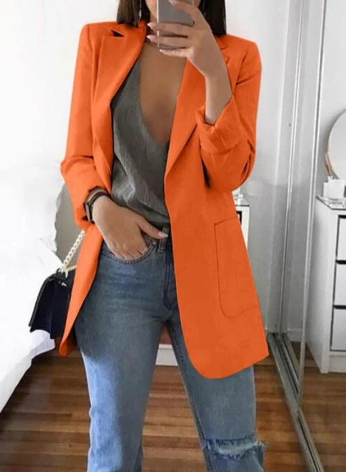 Women Lapel Slim Cardigan Suit Coat Fashion Casual Suit Polo Neck Slim Fit Blazer Long Sleeve Jacket Coat