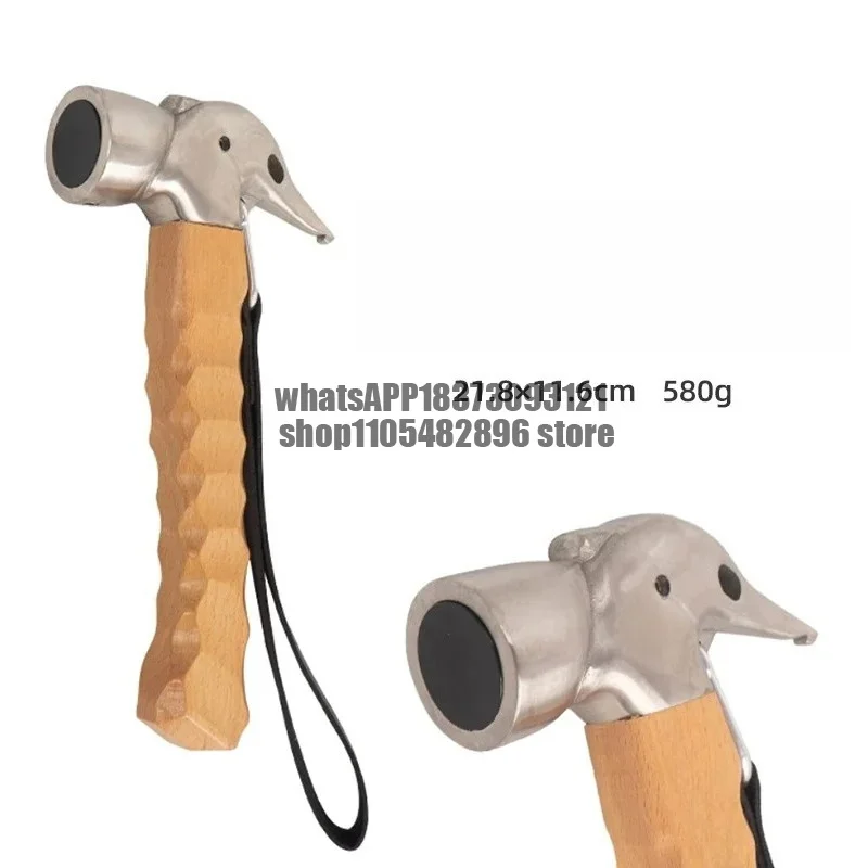 Camping multifunctional Hammer, Stainless Steel Brass Hammer, Outdoor Tent Nails Wooden Handle Hammer, Household Tools