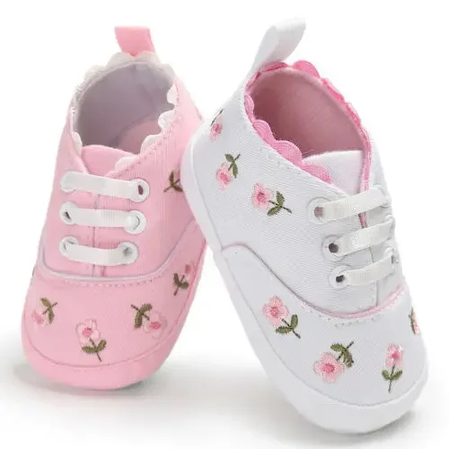 

Lioraitiin Summer Baby Girl Soft Sole Canvas Flower Sneaker Shoes