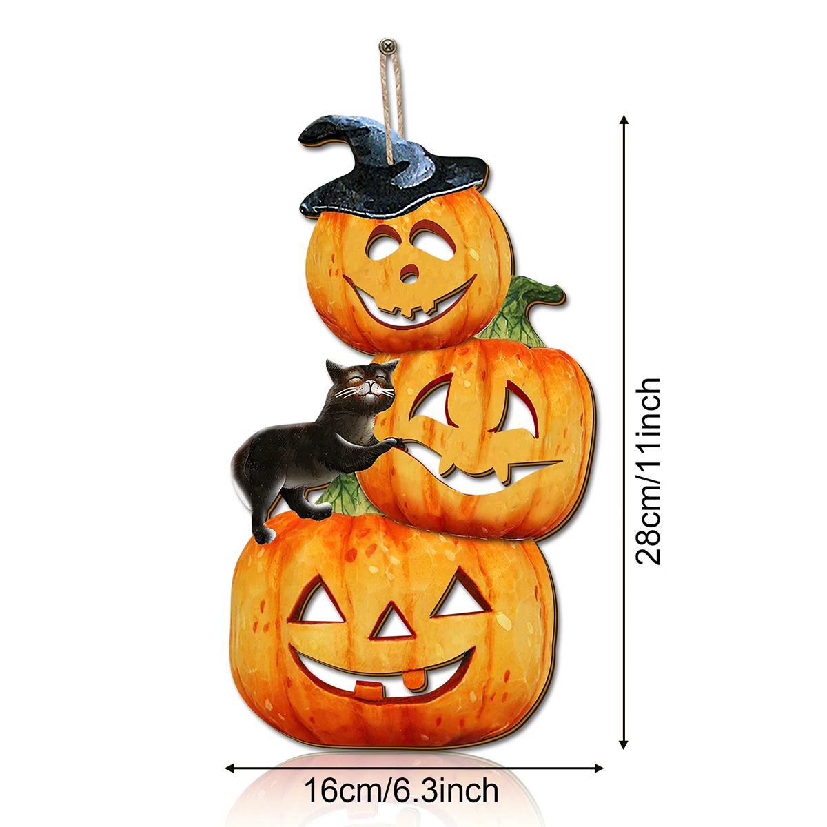 ديكور اليقطين المكدس للهالوين مع قطة سوداء - زخرفة منزلية احتفالية