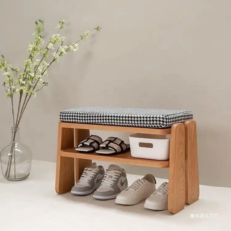 مقعد تغيير الأحذية من الخشب الصلب، مدخل منزلي، مقعد منخفض، حقيبة ناعمة، وسادة مقعد، خزانة أحذية، مقعد متكامل، طبقة مزدوجة