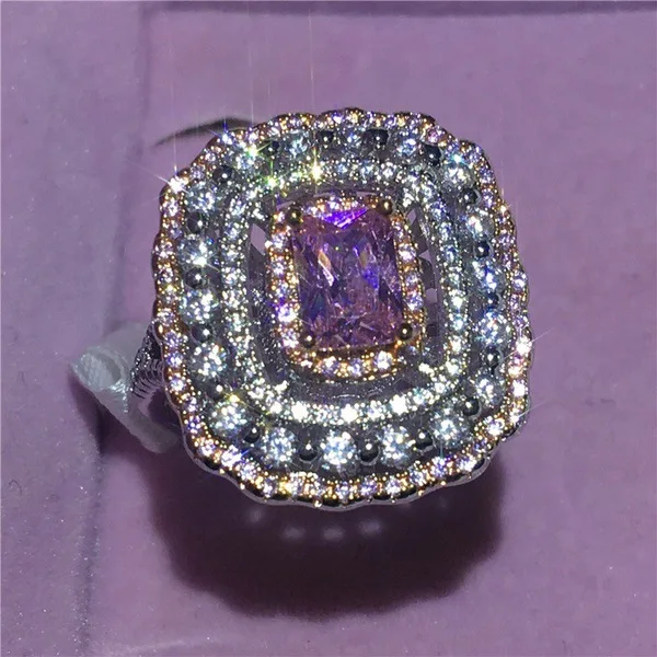 S925 Sterling Silver Ring Exaggerated Diamond Powder Crystal Princess Party Engagement Jewelry