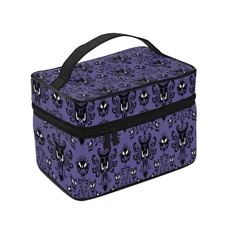 Happy Haunted Mansion Pattern Large Capacity Makeup Bag Carrying Portable Zipper Toiletry Bags Cosmetic Cases Gift for Women