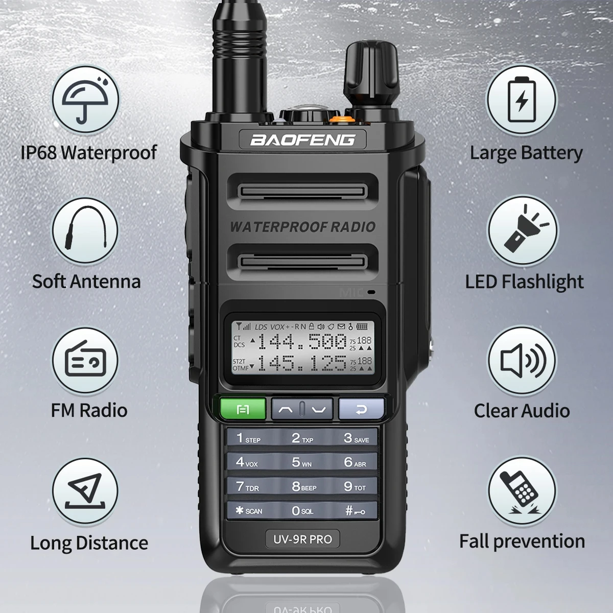 Baofeng UV-9R Pro IP68 Waterproof Walkie Talkie Dual Band VHF UHF Type-C Long Range UV-9R Plus Portable CB Ham Two Way Radio