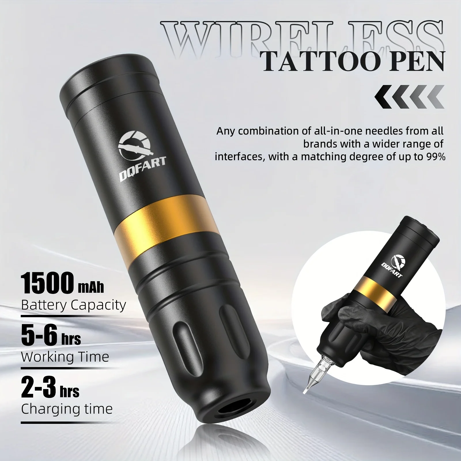 

DQFART-Cordless Tattoo Pen Set Rechargeable - Built-in 1500mAh Lithium Battery Tattoo Machine Suitable for Tattoo Beginners