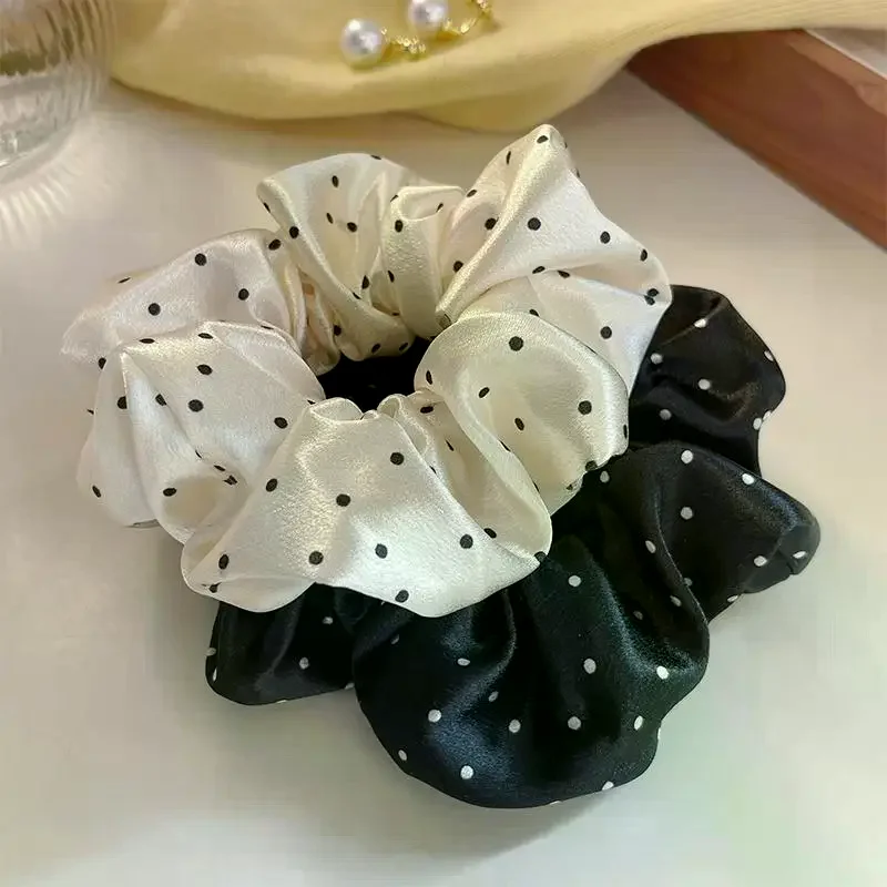 New Polka Dot Black And White Scrunchies Large Hair Bands Female Elegant Hair Rope Ties Ponytail Holder Headwear - view 2